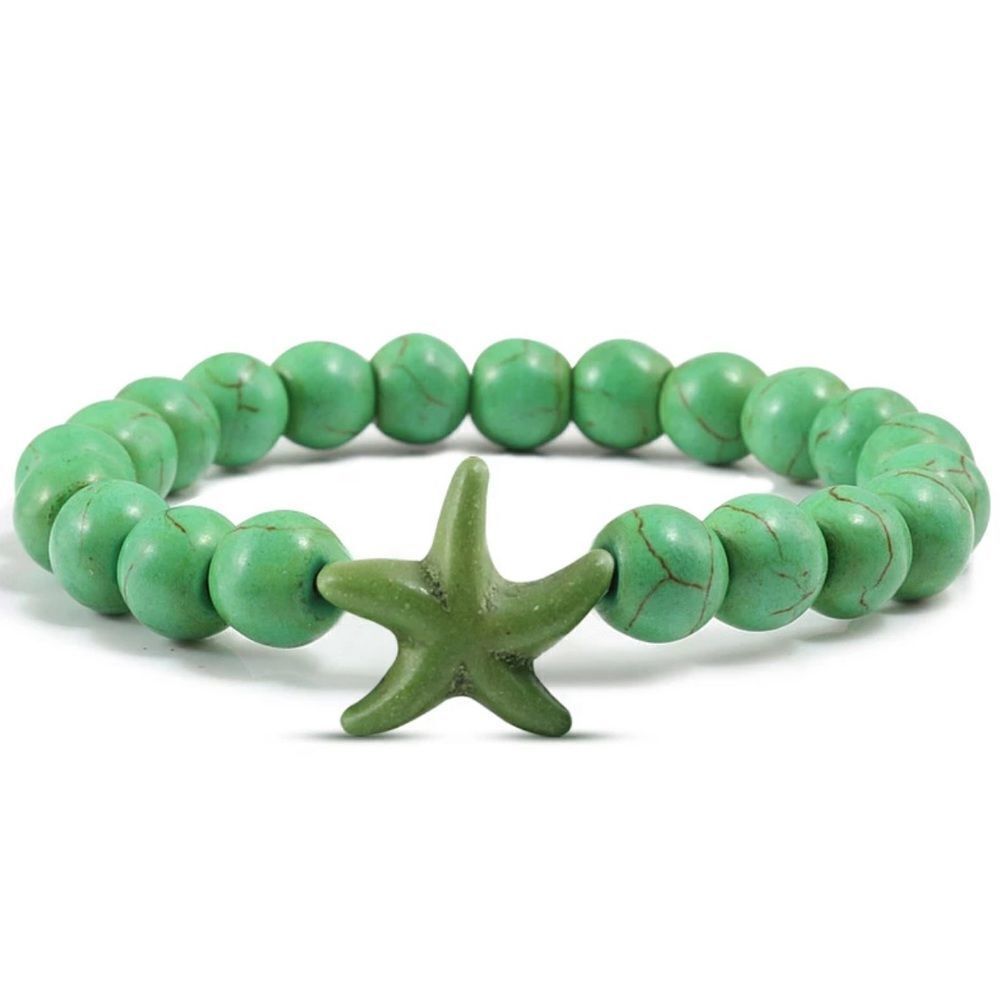 GREEN Marbled Sea Star Beaded Bracelet OS